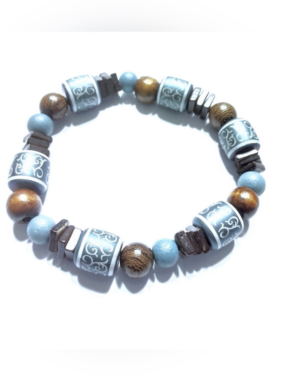 Men's Blue & Brown Beaded Bracelet